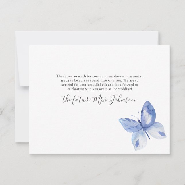 Carte De Remerciements Fête des mariées Motif d'aquarelle papillon bleu (Devant)