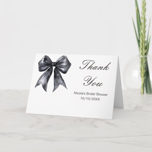 Carte De Remerciements Fête des mariées noire Coquette Bow (Devant)