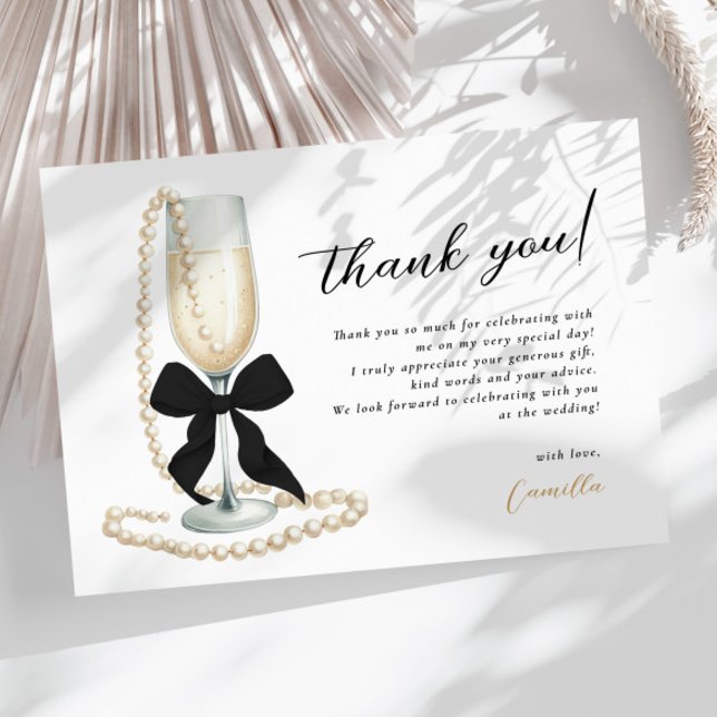 Carte De Remerciements Fête des mariées noire Pearl & Prosecco (Créateur téléchargé)