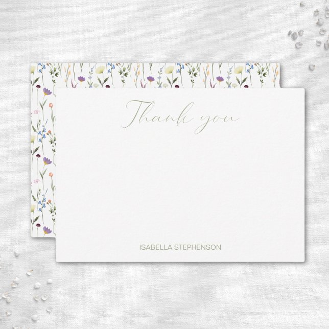 Carte De Remerciements Fête des mariées personnalisée Fleur sauvage aquar (Créateur téléchargé)