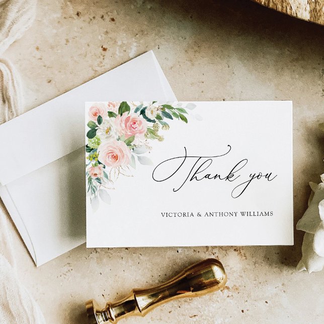 Carte De Remerciements Fête des mariées plat Ethereal Blush Roses Rose (Créateur téléchargé)
