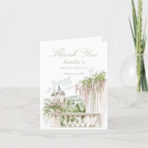 Carte De Remerciements Fête des mariées romantique du Château de Jardin F