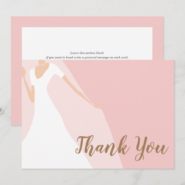 Carte De Remerciements Fête des mariées rose chic (Devant / Derrière)