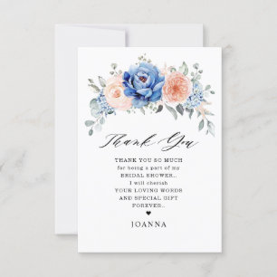 Carte De Remerciements Fête des mariées rose pâle Dusty bleu marine
