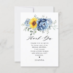 Carte De Remerciements Fête des mariées Sunflower Dusty Blue Slate Peony