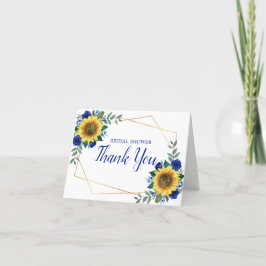 Carte De Remerciements Fête des mariées tournesol géométrique bleu floral