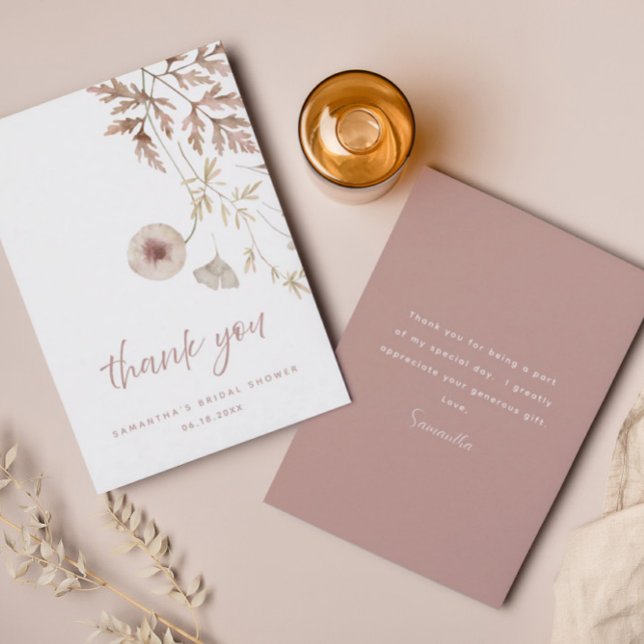 Carte De Remerciements Fête des mariées végétale rose neutre chic (Créateur téléchargé)