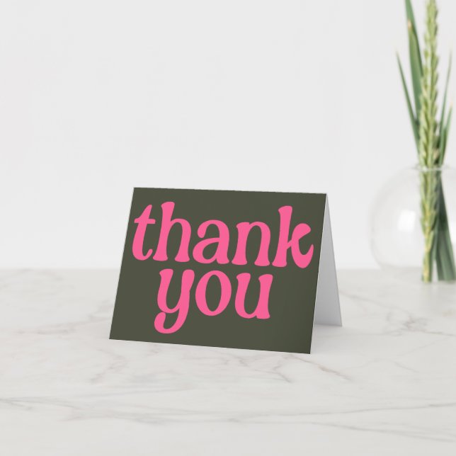 Carte De Remerciements Fête des mariées verte rétro-rose du message perso (Devant)