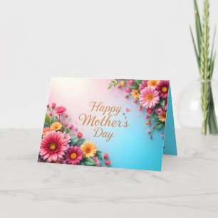 Carte De Remerciements Fête des mères Fleurs roses et jaunes vibrantes su