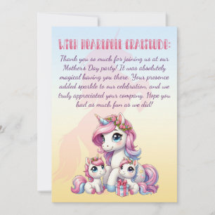 Carte De Remerciements Fête des Mères Unicorn-Theme Party