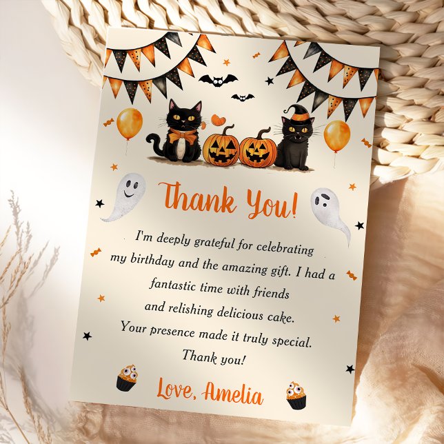 Carte De Remerciements Fête d'Halloween en chat noir Boo (Créateur téléchargé)