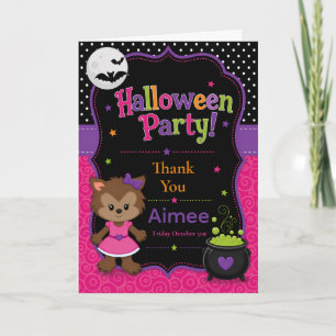 Carte De Remerciements Fête d'Halloween Loup-Garou pour Filles