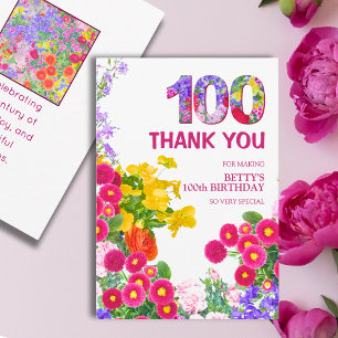 Carte De Remerciements Fête du 100e anniversaire Fleurs florales Moderne 