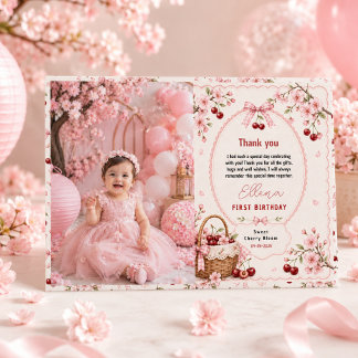 Carte De Remerciements Fête du 1er anniversaire de la petite fille Fleur