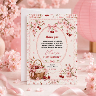 Carte De Remerciements Fête du 1er anniversaire de la petite fille Fleur