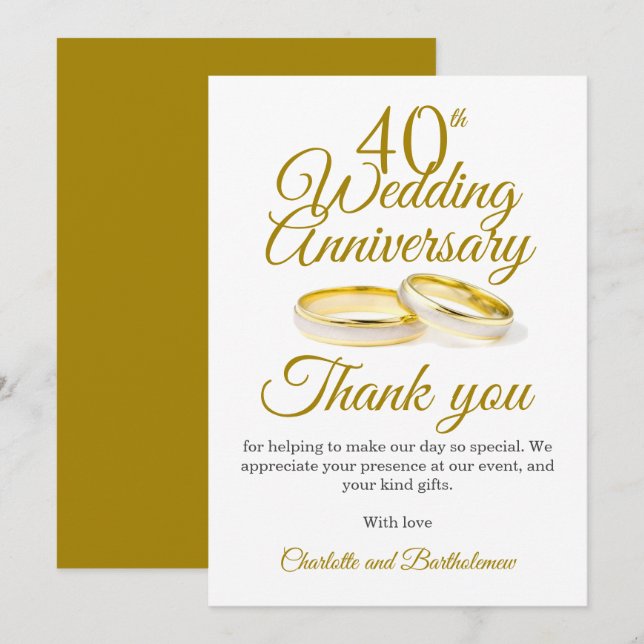Carte De Remerciements Fête du 40e anniversaire de mariage (Devant / Derrière)
