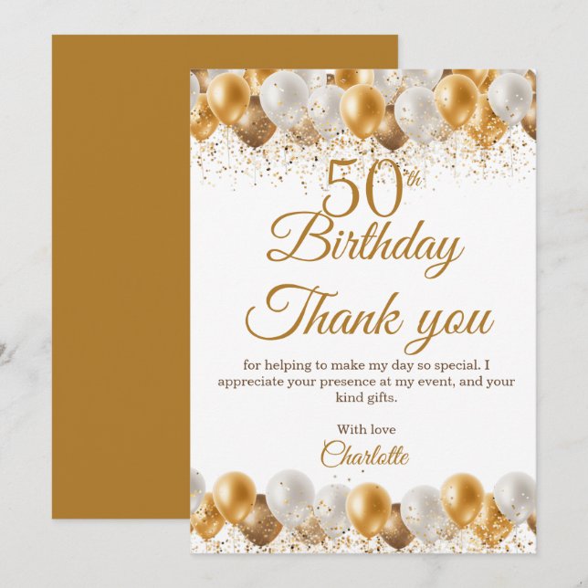Carte De Remerciements Fête du 50e anniversaire (Devant / Derrière)
