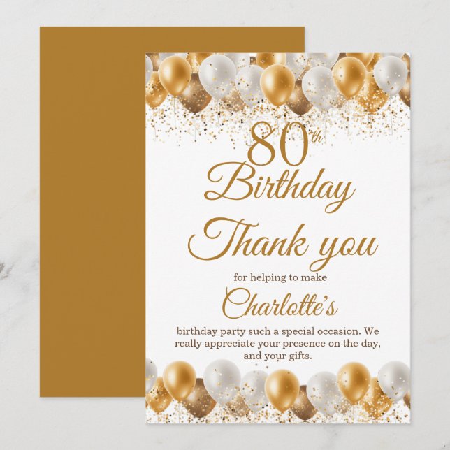 Carte De Remerciements Fête du 80e anniversaire (Devant / Derrière)