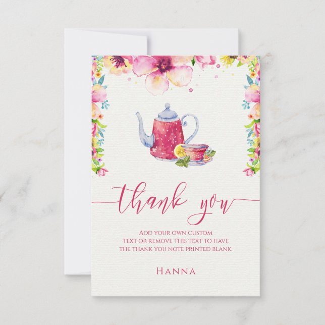 Carte De Remerciements Fête du thé floral à l'aquarelle Remerciements (Devant)
