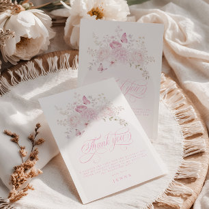 Carte De Remerciements Fête élégante rose pour le 1er anniversaire