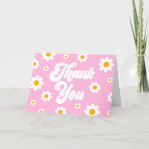 Carte De Remerciements Fête Fleur de Marguerite Rétro Rose