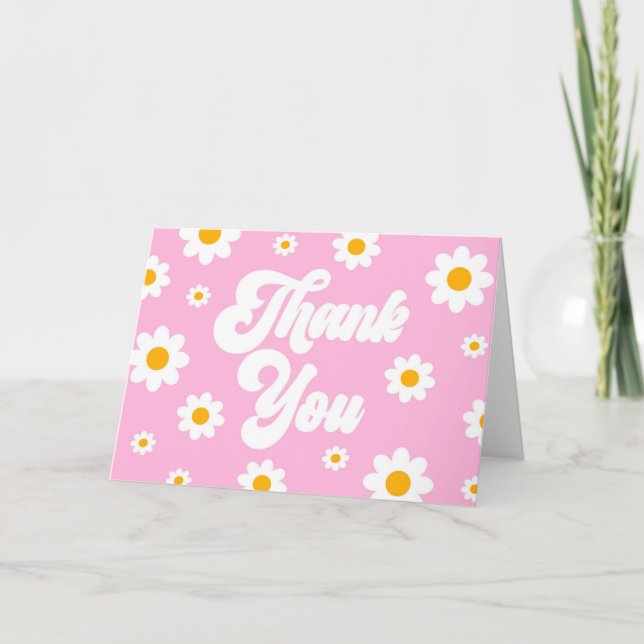 Carte De Remerciements Fête Fleur de Marguerite Rétro Rose (Devant)