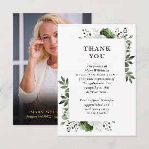 Carte De Remerciements Fête Florale Verte De La Vie Funéraire Photo