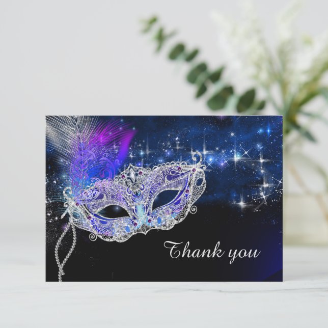 Carte De Remerciements Fête Mascarade d'anniversaire personnalisée (Debout devant)