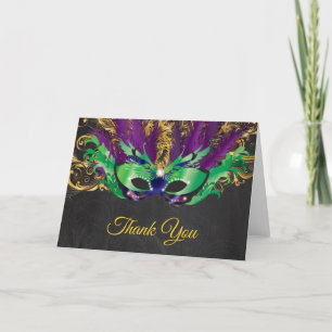 Carte De Remerciements Fête Mascarade Magique Nuit Verte Purple Or