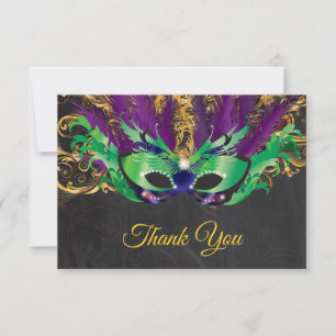Carte De Remerciements Fête Mascarade Magique Nuit Verte Purple Or