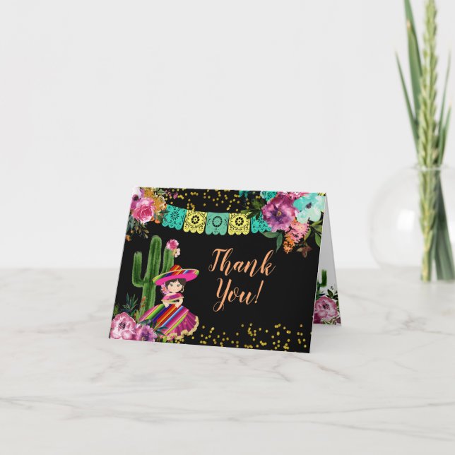 Carte De Remerciements Fête noire mexicaine colorée Florale Anniversaire (Devant)
