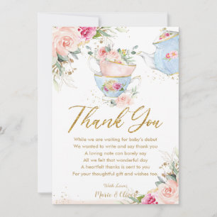 Carte De Remerciements Fête Prénatale Anniversaire Fleurs Rose Rougissant