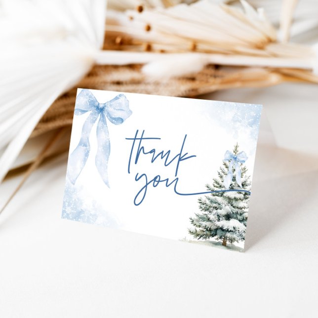 Carte De Remerciements Fête prénatale d'hiver Ruban Bleu Bébé Flocon de N (Créateur téléchargé)