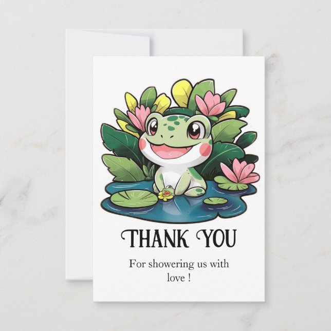 Carte De Remerciements Fête Prénatale pour Bébé Grenouille Pastel (Devant)