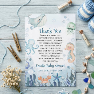 Carte De Remerciements Fête sous la mer Bébé Crabe Étoile de mer Shower