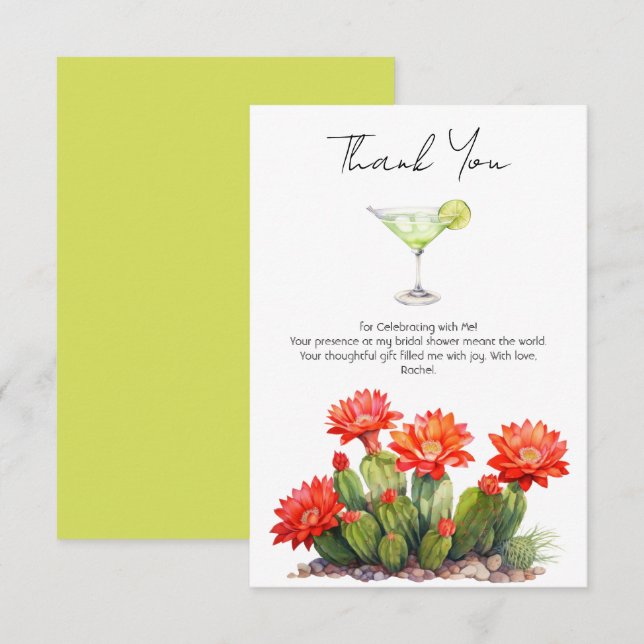 Carte De Remerciements Fête Thème Cactus Martini Enterrement de Vie de Je (Devant / Derrière)