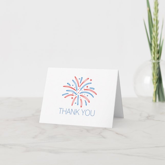 Carte De Remerciements Feu d'artifice 4 juillet Anniversaire (Devant)