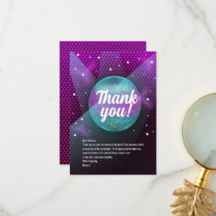Carte De Remerciements Feu Disco violet et rose fête d'anniversaire