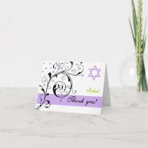 Carte De Remerciements Feuille de défilement blanc violet & Étoile de Dav