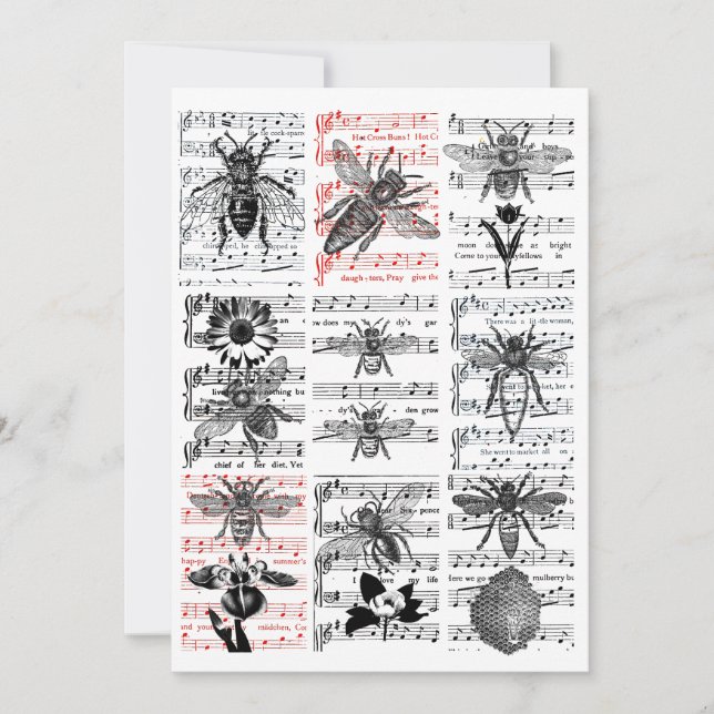Carte De Remerciements Feuille de fleurs d'abeilles Musique Notes musical (Devant)