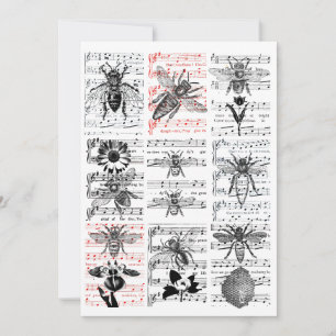 Carte De Remerciements Feuille de fleurs d'abeilles Musique Notes musical