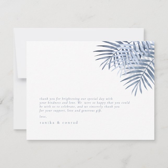 Carte De Remerciements Feuille de palme luxuriante Mariage Windsor Blue I (Dos)
