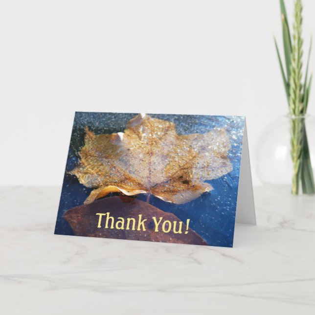 Carte De Remerciements Feuille d'érable jaune congelée Automne Nature (Devant)
