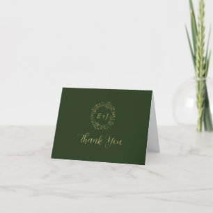 Carte De Remerciements Feuille minimale   Mariage de monogramme officiel 