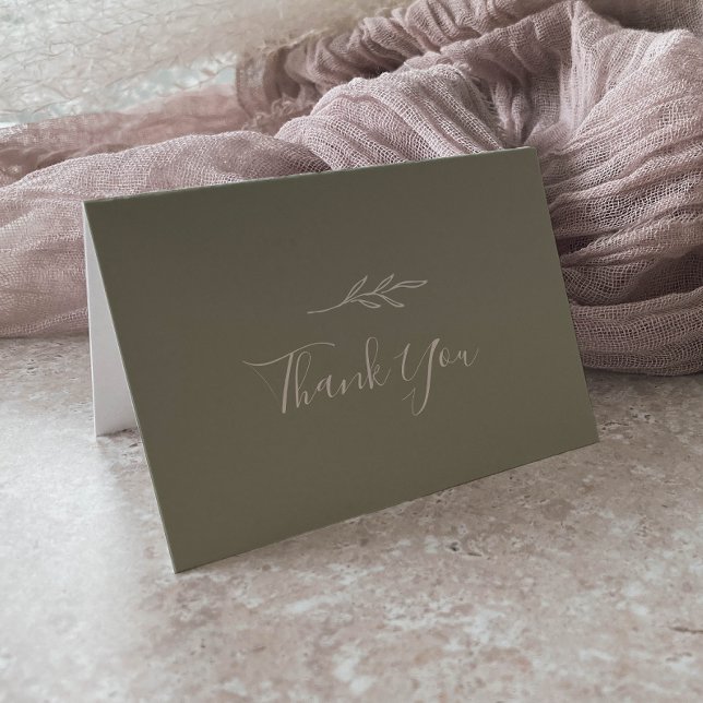 Carte De Remerciements Feuille minimale | Mariage vert Sage (Créateur téléchargé)