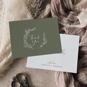 Carte De Remerciements Feuille minimale   Plat vert foncé