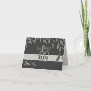 Carte De Remerciements Feuille simple Inspiritisme Élégant Mariage noir