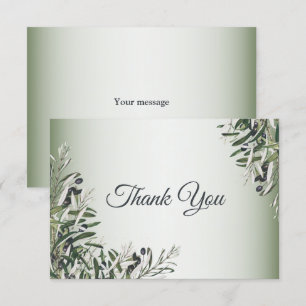 Carte De Remerciements Feuille vert Olive noir Elégant mariage