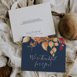 Carte De Remerciements Feuilles automnales Navy Blue Nous sommes heureu