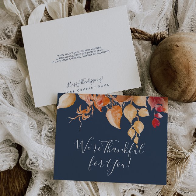 Carte De Remerciements Feuilles automnales | Navy Blue Nous sommes heureu (Créateur téléchargé)